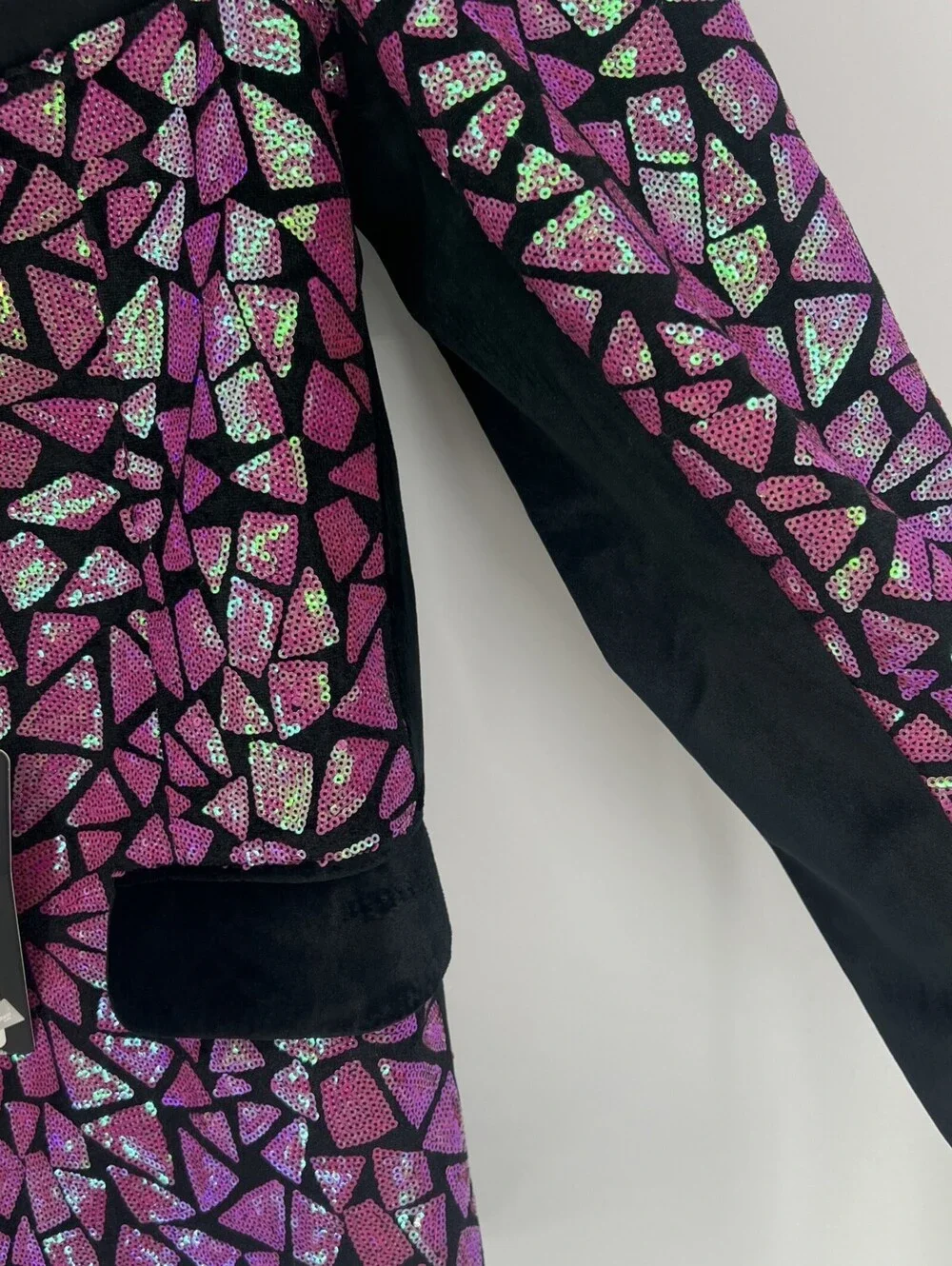 Eludden Blazer Men's Size 42 asymmetric black velvet and pink sequin (1-35)